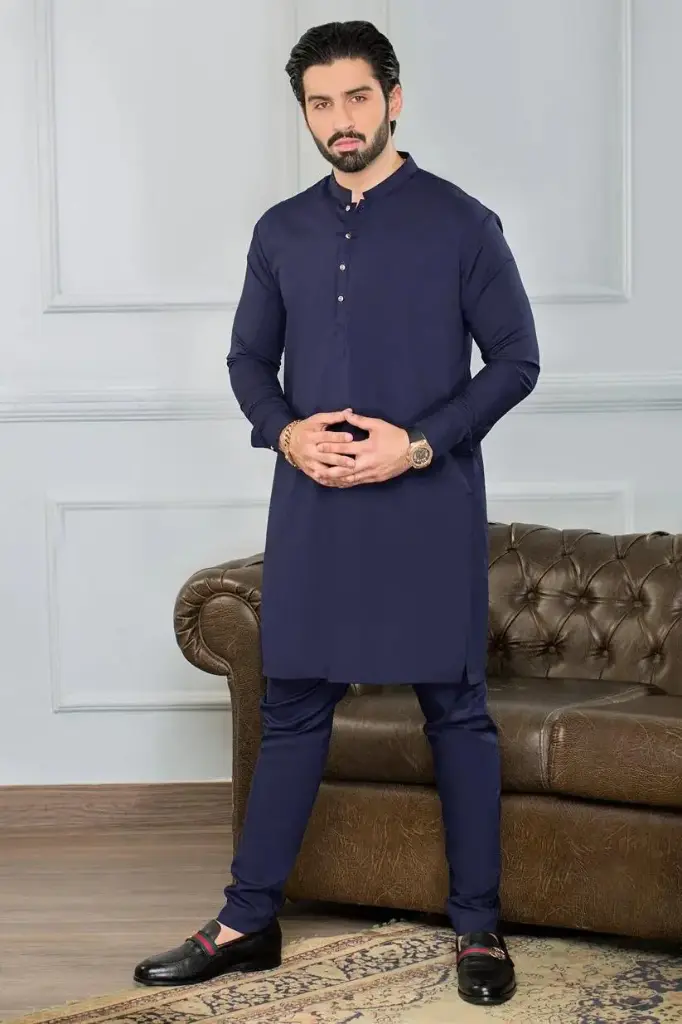 Men's Wash And Wear Kurta Pajama Set - 2 Pcs in Blue