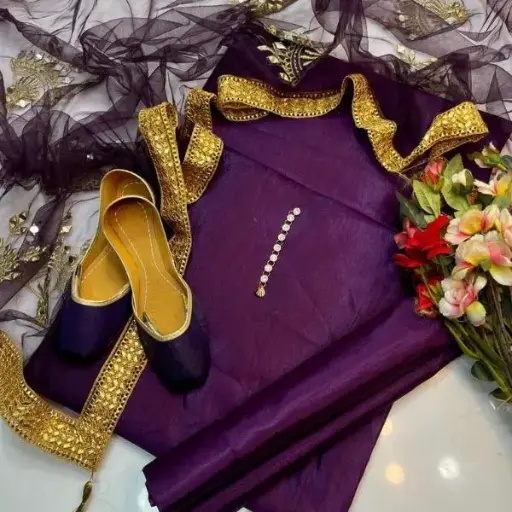 Women’s Unstitched Katan Silk Plain Fancy Dress