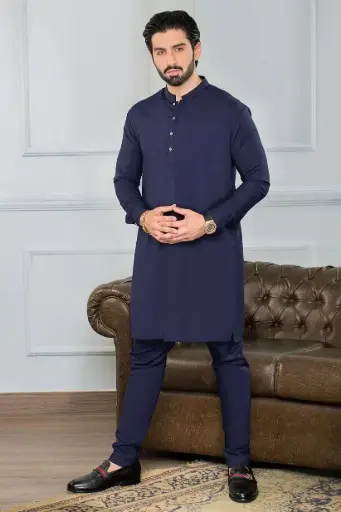 Men's Wash And Wear Kurta Pajama Set - 2 Pcs in Blue