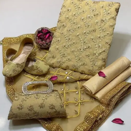 Women’s Unstitched Crinkle Chiffon Gota Work Fancy Dress